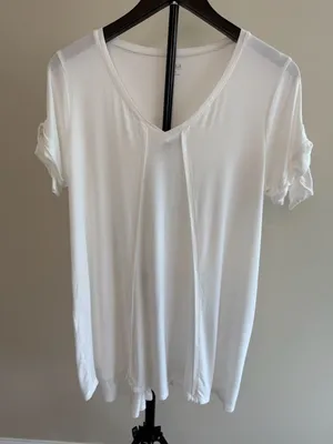 ana A New Approach Women's White V-Neck Tunic with Tie-Sleeve Details‎ Size LT thumbnail 1