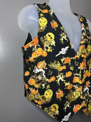 Vintage Basic Editions Suit Vest Womens Large Black Halloween Button Front Lined thumbnail 3