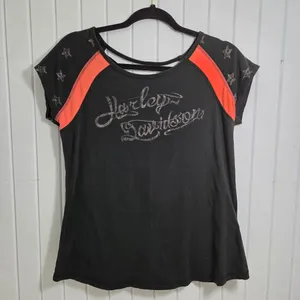 Harley Davidson Cross Back Graphic Cap Sleeve Tshirt‎ Black Size L thumbnail 2