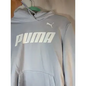 PUMA Essentials Logo Pullover Hoodie Women’s M Light Blue Fleece Lined thumbnail 4