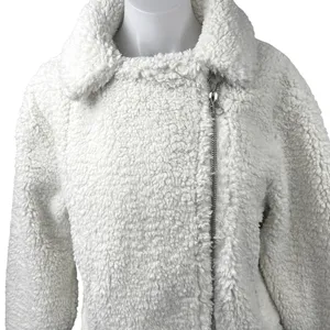 Urban Outfitters Clara Cream White Teddy Fleece Full Zip Moto Coat Jacket Size M thumbnail 3