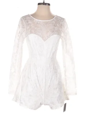 Lulus White Lace Romper Long Sleeve V-Back Size S Bridal Coquette Fairycore thumbnail 1
