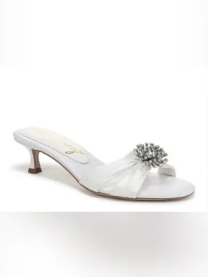 NWOB Sam Edelman White Satin Bridal Kitten Heel Slide with Crystal Brooch Size 6 thumbnail 6