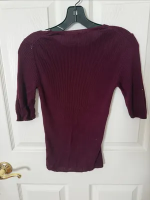 ZARA Knit Ribbed Short-Sleeve Sweater in Deep Burgundy small thumbnail 3