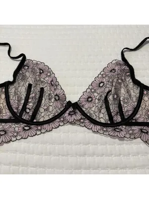 For Love and Lemons Coco Bra Unlined Floral Lace Black/Pink Bones Side Sz XL thumbnail 8