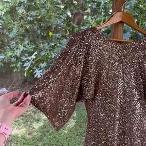 Zara Women's Copper Sequined Party Dress Open Draped Back Size XS. NEW! thumbnail 3