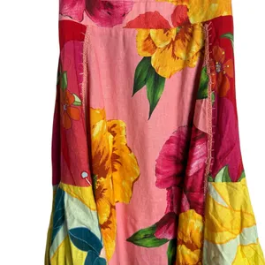 Farm Rio Chita Pink Floral Print Square Neck Tie Back Linen Midi Dress Size XS thumbnail 9