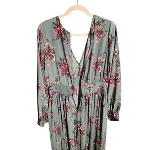 Saltwater Luxe Maxi Dress Women L Green Floral Long Sleeve Empire Waist Boho L L thumbnail 6