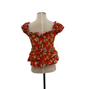 Marissa Webb Amaya Floral Ruffle Peplum Top Puff Sleeve Red Size 6‎ thumbnail 7