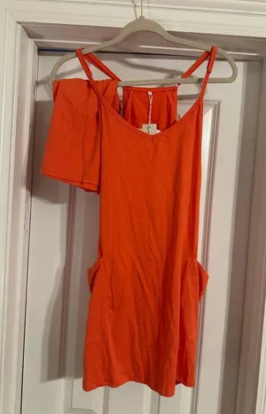 NWT Vibrant Orange Sleeveless Dress With Separate Undershorts thumbnail 1