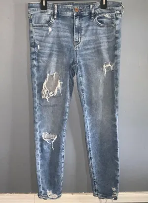 American Eagle Next Level Stretch Crop Jegging Distressed Ripped Blue Jeans 10 thumbnail 2