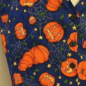 Halloween Pumpkin, Spider Web Fashion Blue, Orange, Green, Yellow Button Up Vest thumbnail 4