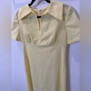VINTAGE 60s Yellow Jacquard Empire Waist Mod Dress Large thumbnail 8