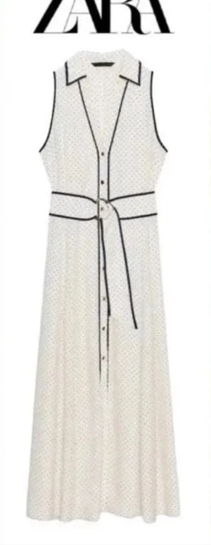 ZARA Cream Maxi Shirt Dress with Black Contrast Trim thumbnail 1
