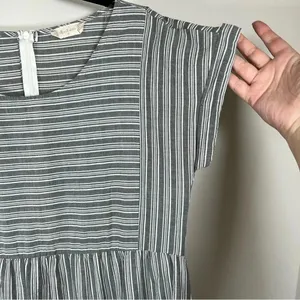 Altar'd State Striped Mini Dress Gray Zip Cotton Pleats Baby Doll Coastal Medium thumbnail 7