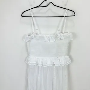 NEW J.Crew Ravenna Dress Ramie Ruffle Lightweight Smocked Midi White Small thumbnail 12