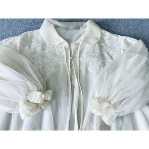 Vintage Gotham Gold Stripes‎ Ivory Lace Lingerie Robe Chiffon Puffy Sleeves thumbnail 8