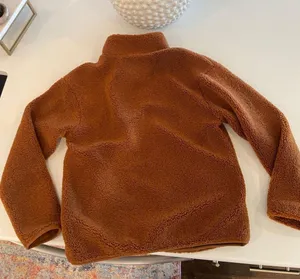 Daily Ritual Burnt Orange Sherpa Teddy Bear Pullover Quarter Zip Jacket. thumbnail 3