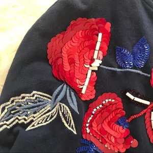 PARKER Beaded Sequin Sweatshirt Floral Embroidered Long Sleeve Blue‎ Red XS New thumbnail 9