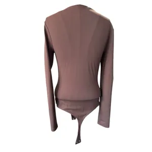 Nuuds Long Sleeve Scoop Neck Bodysuit S Small Brown Thong Smoothing Top Layer thumbnail 8