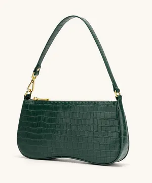 JW Pei Eva Women's Dark Green Croc Vegan Leather Zip Shoulder Bag Handbag OS thumbnail 1