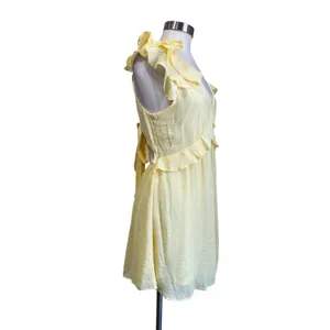 Francesca's Mi Ami Yellow Ruffle Dress Cottagecore Romantic Summer‎ Size L thumbnail 3
