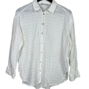 Zara Relaxed Lightweight Fit Cotton Button Down Collar Shirt Long Sleeve M White thumbnail 2