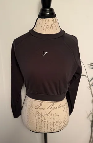 Gymshark Cropped Sweatshirt Black Long Sleeve Logo Gym Activewear Size S‎ thumbnail 1