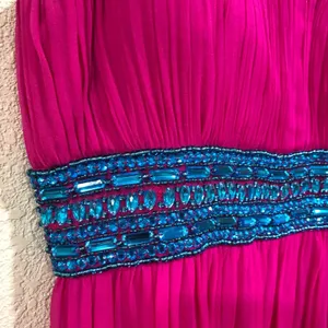 NWT NEW Scala N4008 hot pink silk and blue beaded embellished prom dress thumbnail 4