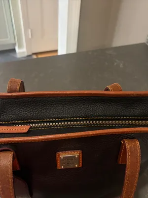 Dooney & Bourke Black Pebbled Charleston Leather Tote with Brown Trim thumbnail 8