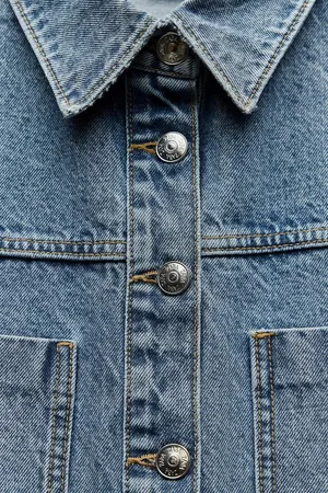 ZARA dress denim long sleeve mini button up casual jean dress thumbnail 4