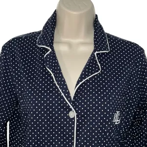 Lauren Ralph Lauren Navy Blue & White‎ Polka Dot Cotton Night Shirt Small Logo thumbnail 2