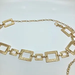 Y2K Geometric Gold Textured Square Link Chain Belt, Up to 44 Inches, X7GA1140 thumbnail 4