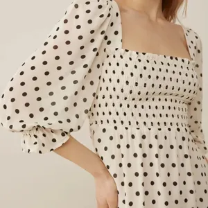 REFORMATION Zaria Dress Portofino Polka Dot Black White Smocked Mini Dress XS thumbnail 5