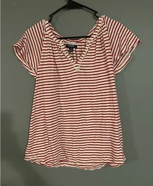 Chaps Red And White Strip Short Sleeve Top Size Medium thumbnail 1