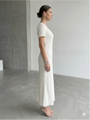 VTG Jay Jacobs Cream Maxi Dress 7/8 Textured Crinkle Minimalist Wedding Bridal thumbnail 3