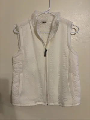 Talbots Petite Small Sherpa Lined Quilted Zip Vest White Cozy Fleece SP thumbnail 1