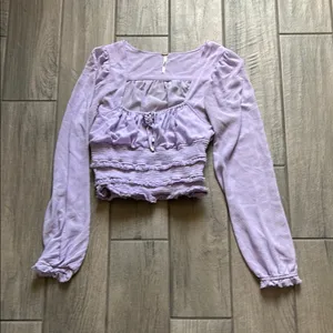 Free People Purple Crop Tie Front Blouse thumbnail 1