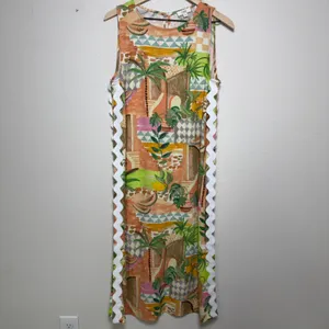 Oddi Women Linen‎ Resort Midi Dress Medium Multicolor Tropical Fruit Novelty thumbnail 2