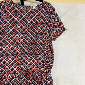 Caslon M Colorful 100% Linen Hi-Lo Shift Dress Navy Mod Geometric Print Summer thumbnail 5
