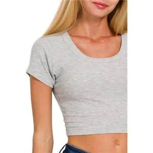 Zenana Ribbed Scoop Neck Crop Short Sleeve‎ Top thumbnail 3
