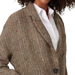 ASTR The Label Keller Coat Women S Herringbone Tan Black Wool Blend Preppy thumbnail 4