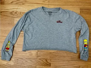 The Simpsons Bart Lisa Grey Crop Top Long Sleeve Embroidered Size M EUC thumbnail 1