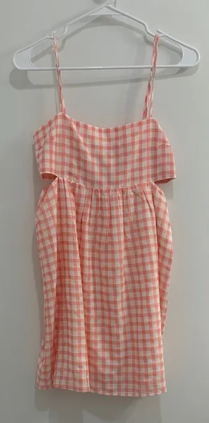 Pink Lily Peach Gingham Mini Dress thumbnail 1