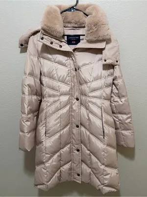 London Fog Blush Pink Faux Fur Collar Quilted Puffer Coat Estimated M/L thumbnail 1
