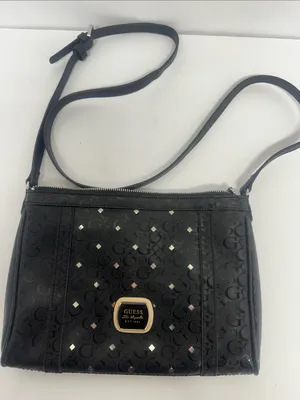 GUESS Black Logo-Pattern Crossbody with Gold Accent thumbnail 1