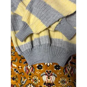 90s VTG Oversized Butter Yellow Striped Ribbed Crewneck Cotton Knit Sweater sz L thumbnail 5