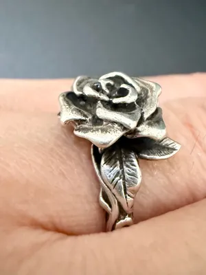 Vintage Signed MARAVA Oxidized Sterling Silver Full Bloom 3D Rose Ring Size 9 thumbnail 8
