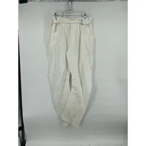 Anthropologie Pilcro Tucked-Knee Tapered Trousers Linen Size 29 White‎ thumbnail 2