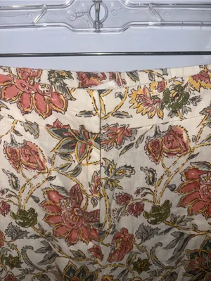 NWT Mango Cream Floral Wide Legged Trousers with Rust and Olive Motif thumbnail 2